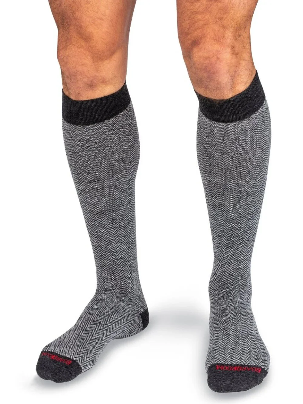 The Boardroom NEW Mens Charcoal Herringbone Merino Wool Socks Over the Calf 8-12